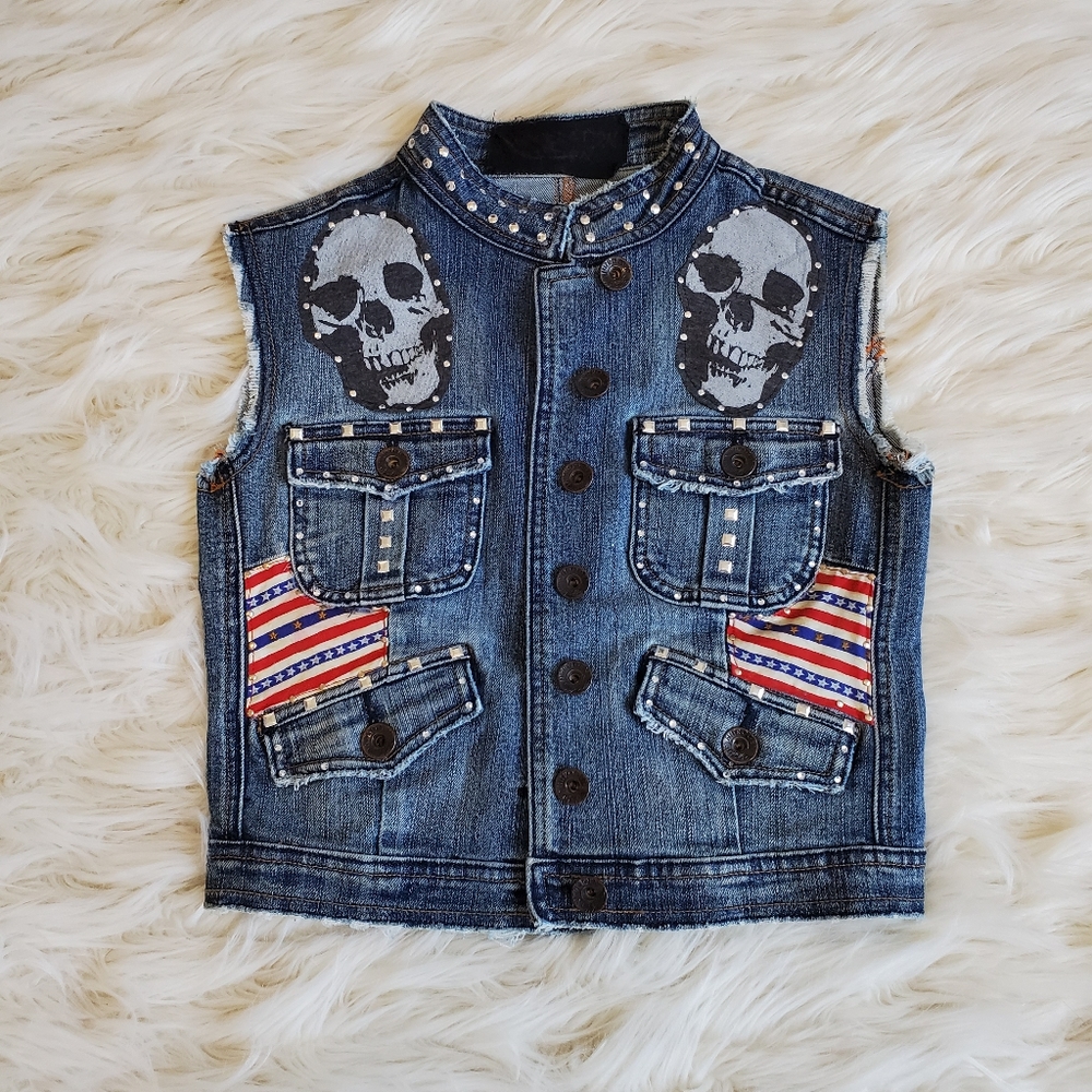 Custom Made American Flag Themed ROCK Jean Vest